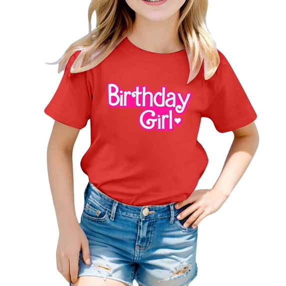 WhouRiu Big Girls' T Shirts Summer Letter Prits Short Sleeve Tshirt Child Fashion Cute Tee Tops Red,Sizes 12-13