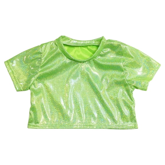 WhouRiu Big Girls Tshirt Glitter Sequin Stretch Short Sleeve Crop Tee Kids Dance Holiday Party Streetwear T Shirts Green,Sized 17-18