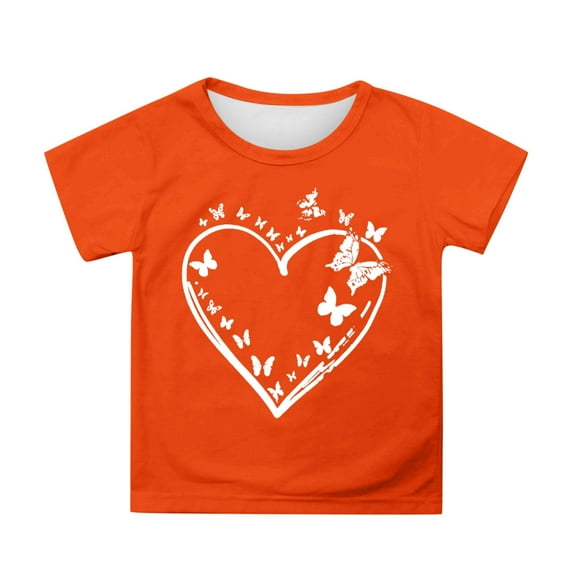 WhouRiu Big Girls Tshirt Short Sleeve Butterfly Print Tee Kids Loose Soft Cozy School Casual T Shirt Orange,Sized 8-9