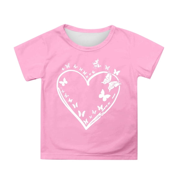 WhouRiu Big Girls Tshirt Short Sleeve Butterfly Print Tee Kids Loose Soft Cozy School Casual T Shirt Pink,Sized 12-13