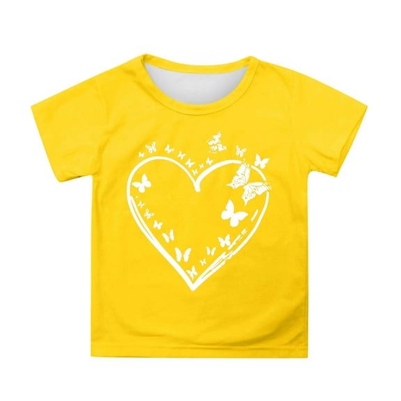 WhouRiu Big Girls Tshirt Short Sleeve Butterfly Print Tee Kids Loose Soft Cozy School Casual T Shirt Yellow,Sized 12-13