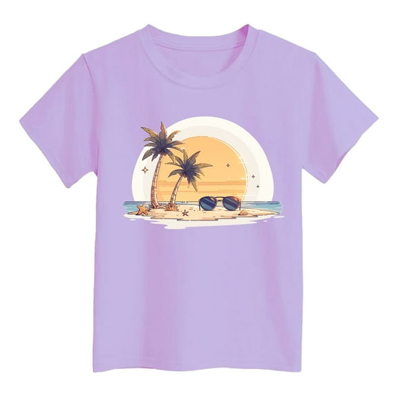 WhouRiu Big Girls' Tshirts Hawaiian Print Short Sleeve T Shirt Kids Summer Casual Thin Tops Purple,Sizes 8-9
