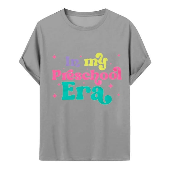 WhouRiu Big Girls Tshirts Letter Prints Short Sleeve Tee Tops Kids Loose Casual T Shirts Gray,Sizes 9-10