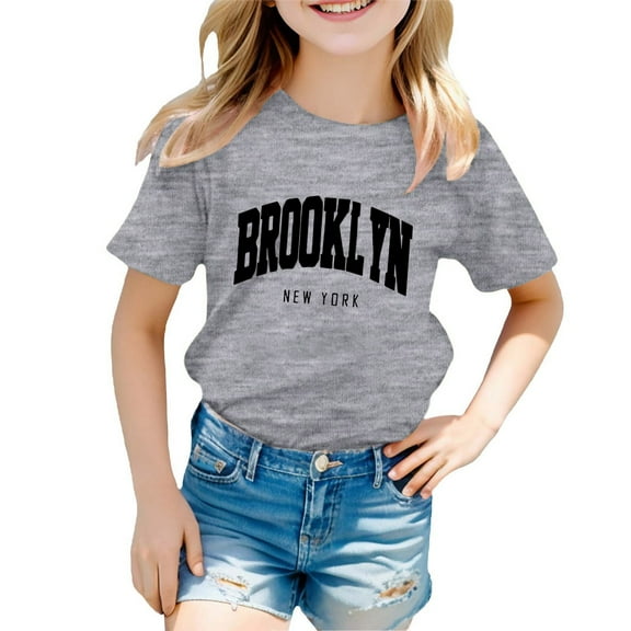 WhouRiu Big Girls' Tshirts Short Sleeve Letter Print T Shirt Kids Summer Casual Loose Tee Tops Gray,Sizes 10-11