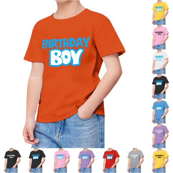WhouRiu Boys Birthday Boy Print Tshirt Short Sleeve Crew Neck Tees Casual Summer T Shirts 1-13 Years