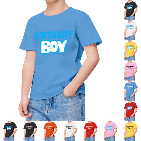 WhouRiu Boys Birthday Boy Print Tshirt Short Sleeve Crew Neck Tees Casual Summer T Shirts 1-13 Years