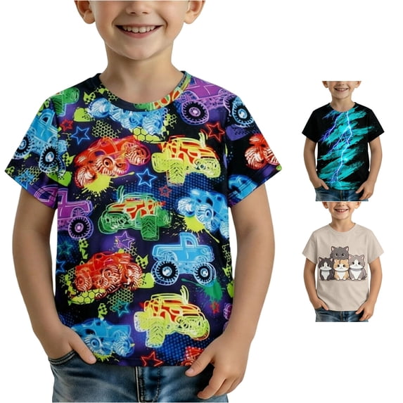 WhouRiu Boys Cartoon Graphic Tees Kids Back To School Short Sleeve Crew Neck Tshirt Comfortable Cute Casual Summer T Shirts,4-5 Years