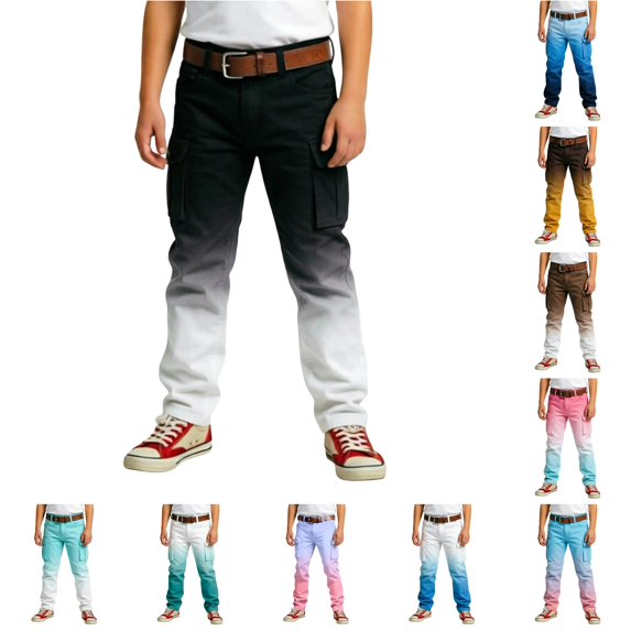 WhouRiu Boys Casual Cargo Pants With Pockets Fashion Gradient Color Rigid Waist Loose Pants Kids Autumn Outdoor Comfortable Cute Trousers,15-16 Years