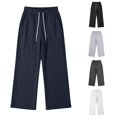 thumbnail image 1 of WhouRiu Boys Casual Jogger Pants Solid Color Drawstring Waist Baggy Wide Leg Sweatpants Kids Comfortable Cute Trousers With Pockets,9-10 Years, 1 of 7