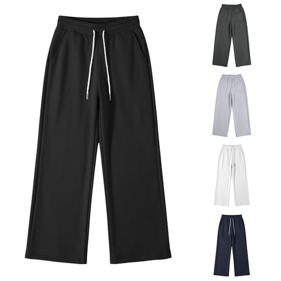 WhouRiu Boys Casual Jogger Pants Solid Color Drawstring Waist Baggy Wide Leg Sweatpants Kids Comfortable Cute Trousers With Pockets,9-10 Years