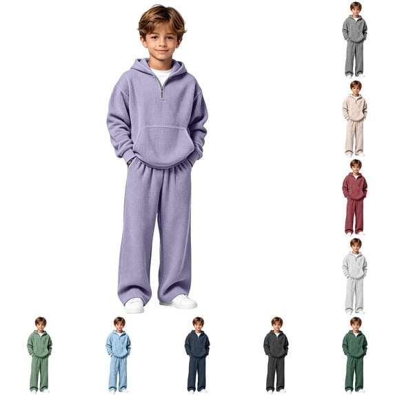 WhouRiu Boys Casual Knit Outfits Quarter Zip Pullover Hoodies And Pants Sets Kids Autumn Clothes