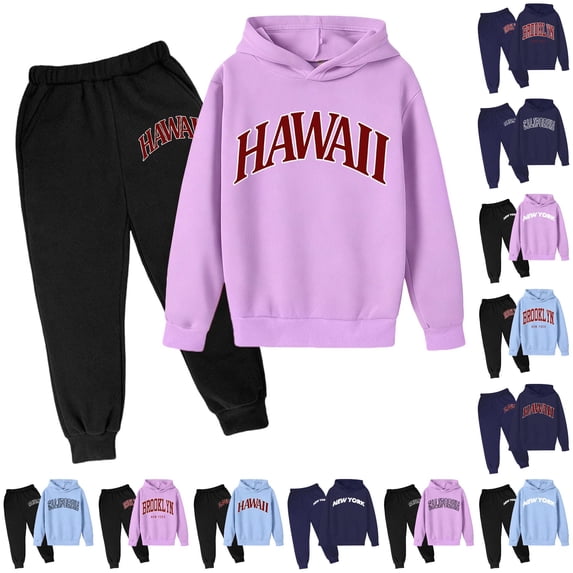 WhouRiu Boys Casual Outfits Kids Letter Graphic Pullover Hoodies And Pants Sets Autumn Daily Clothes