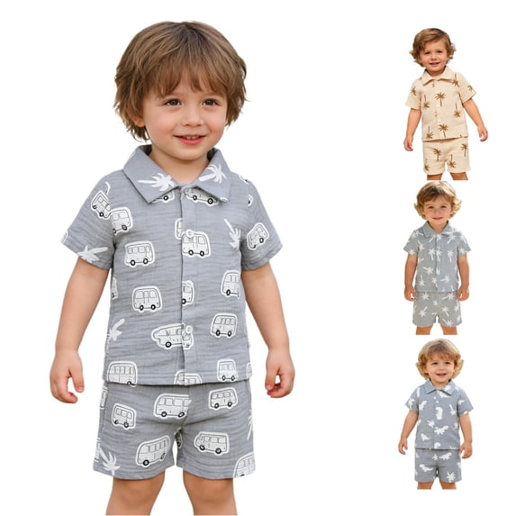 WhouRiu Boys Casual Outfits Short Sleeve Button Up Shirts And Shorts Sets Baby Summer Beach Clothes
