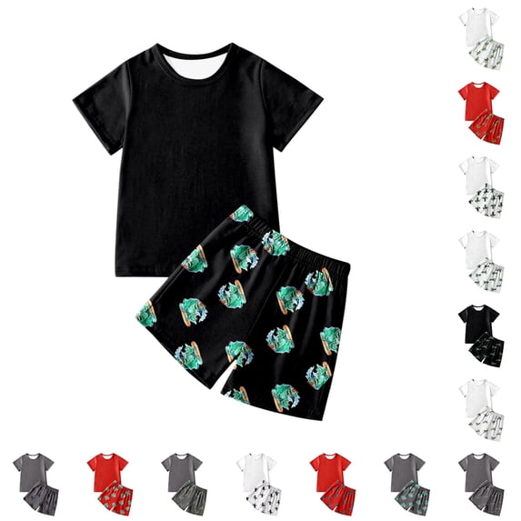 WhouRiu Boys Casual Outfits Short Sleeve Tees Dinosaur Graphic Shorts Sets Kids Summer Daily Clothes