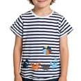 thumbnail image 1 of WhouRiu Boys Casual Striped Embroidery T Shirts Short Sleeve Crew Neck Tees Summer Tshirt 1-7 Years, 1 of 7