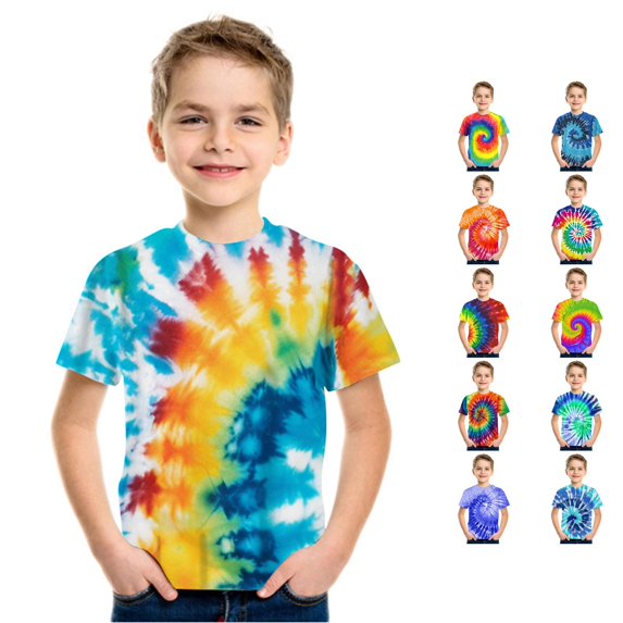 WhouRiu Boys Casual Tie Dye Graphic Tees Short Sleeve Crew Neck Tshirt Summer T Shirts 4-16 Years