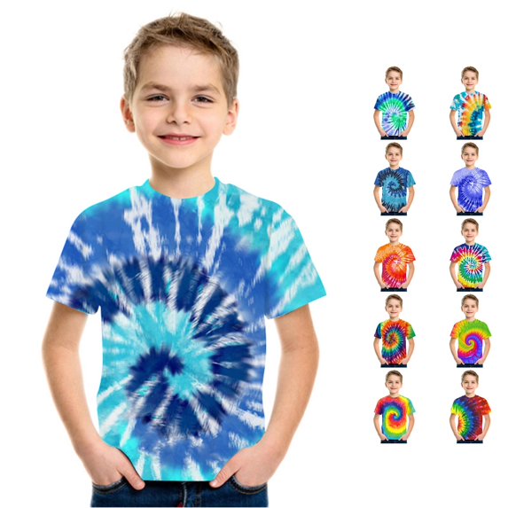 WhouRiu Boys Casual Tie Dye Graphic Tees Short Sleeve Crew Neck Tshirt Summer T Shirts 4-16 Years