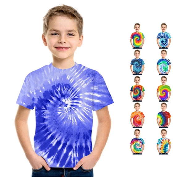 WhouRiu Boys Casual Tie Dye Graphic Tees Short Sleeve Crew Neck Tshirt Summer T Shirts 4-16 Years