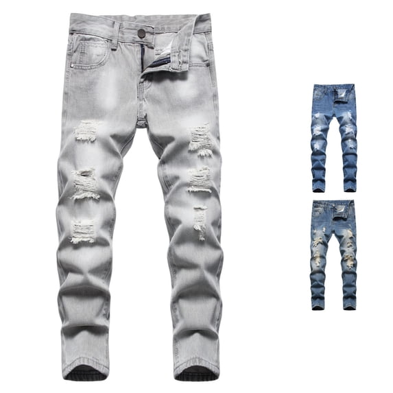 WhouRiu Boys Distressed Denim Pants Fashion Ripped Hole Rigid Waist Trousers Kids Casual Comfortable Everyday Jeans,6-7 Years