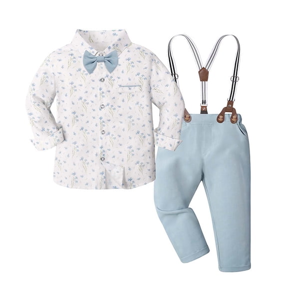 WhouRiu Boys Formal Outfits Floral Graphic Dress Shirts Suspender Pants Sets Kids Gentleman Clothes