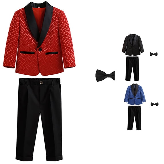 WhouRiu Boys Formal Outfits Kids Suit Jacket Pants And Bowtie Sets Fall Party Performance Clothes