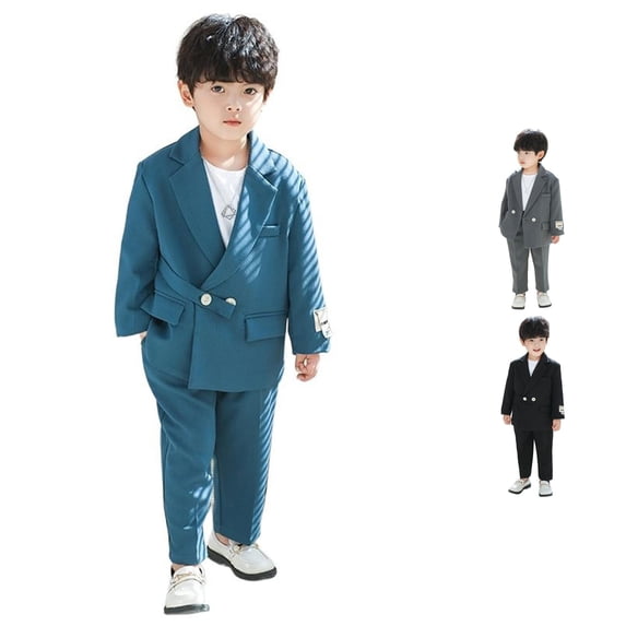 WhouRiu Boys Formal Outfits Kids Suit Jacket Pants And Necklace Sets Fall Party Performance Clothes
