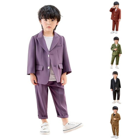WhouRiu Boys Formal Outfits Kids Suit Jacket Pants And Necklace Sets Fall Party Performance Clothes