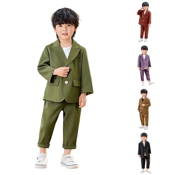 WhouRiu Boys Formal Outfits Kids Suit Jacket Pants And Necklace Sets Fall Party Performance Clothes