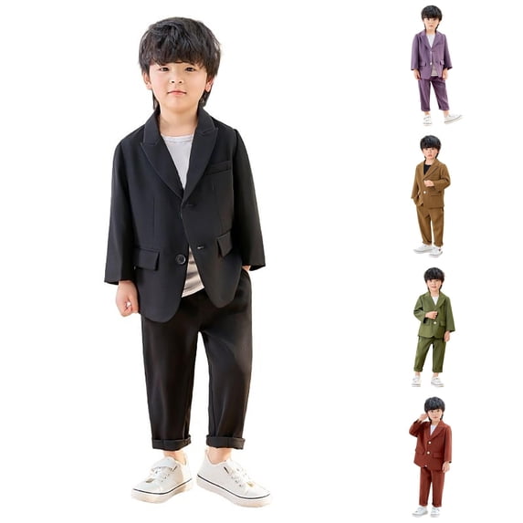 WhouRiu Boys Formal Outfits Kids Suit Jacket Pants And Necklace Sets Fall Party Performance Clothes
