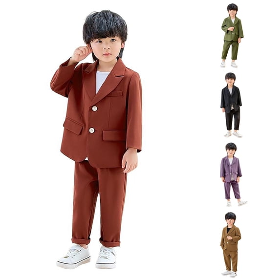 WhouRiu Boys Formal Outfits Kids Suit Jacket Pants And Necklace Sets Fall Party Performance Clothes