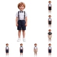 thumbnail image 1 of WhouRiu Boys Formal Outfits Short Sleeve Dress Shirts Suspender Pants Sets Kids Summer Party Clothes, 1 of 4