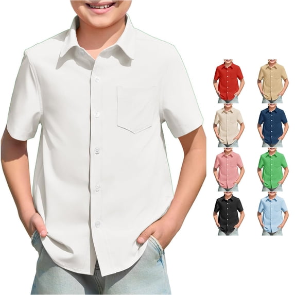 WhouRiu Boys Formal Short Sleeve Button Up Shirt Solid Color Turn Down ...