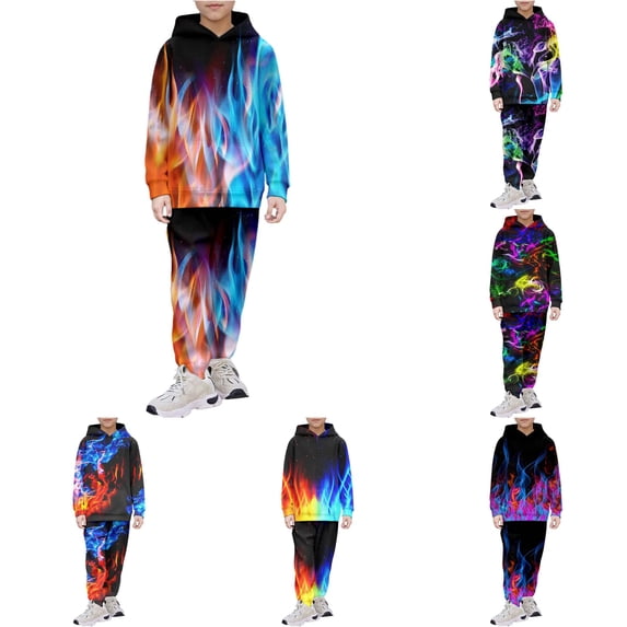 WhouRiu Boys Girls Autumn Casual Outfits Kids Unisex Fashion Graphic Pullover Hoodies And Pants Sets