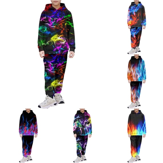 WhouRiu Boys Girls Autumn Casual Outfits Kids Unisex Fashion Graphic Pullover Hoodies And Pants Sets