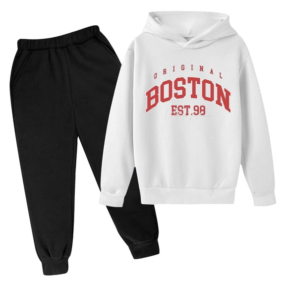 WhouRiu Boys Girls Autumn Casual Outfits Kids Unisex Letter Print Pullover Hoodies And Pants Sets