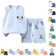 thumbnail image 1 of WhouRiu Boys Girls Casual Outfits Kids Unisex Cute Graphic Tank Tops And Shorts Sets Summer Clothes, 1 of 4