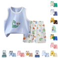 thumbnail image 1 of WhouRiu Boys Girls Casual Outfits Kids Unisex Cute Graphic Tank Tops And Shorts Sets Summer Clothes, 1 of 4
