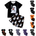 thumbnail image 1 of WhouRiu Boys Girls Halloween Graphic Pajamas Short Sleeve Tees Shorts Pajama Set 3-13 Years, 1 of 3