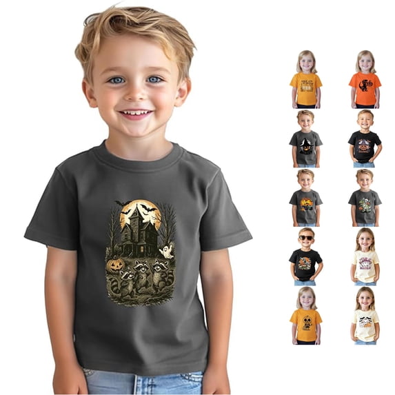 WhouRiu Boys Girls Halloween Graphic Tees Kids Unisex Short Sleeve Crew Neck Tshirt Comfortable Cute Holiday Party T Shirts,4-5 Years