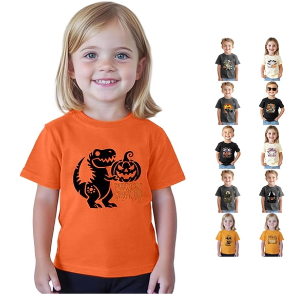WhouRiu Boys Girls Halloween Graphic Tees Kids Unisex Short Sleeve Crew Neck Tshirt Comfortable Cute Holiday Party T Shirts,6-7 Years