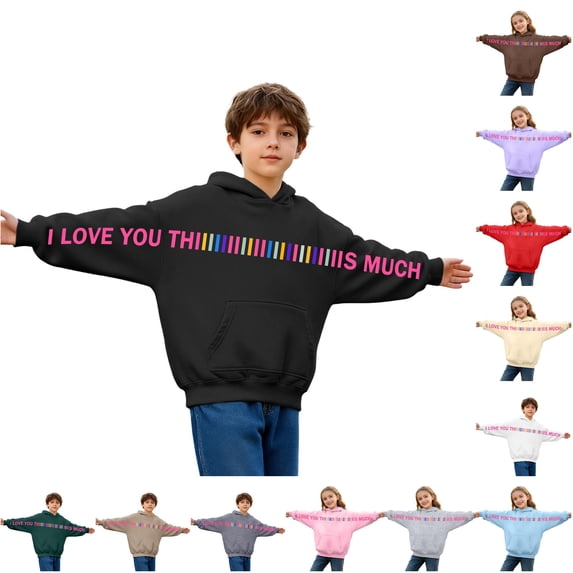 WhouRiu Boys Girls Letter Graphic Hoodie Kids Unisex Long Sleeve Hooded Pullover With Pockets Autumn Winter Soft Cozy Sweatshirts,7-8 Y