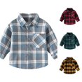 thumbnail image 1 of WhouRiu Boys Girls Plaid Graphic Shirts Kids Unisex Long Sleeve Button Down Shirts Autumn Winter Fashion Comfortable Cute Casual Tops,2-3 Years, 1 of 4