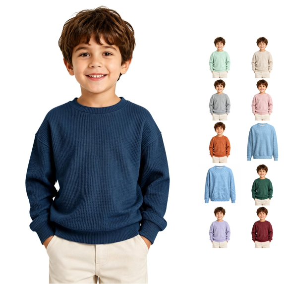 WhouRiu Boys Girls Ribbed Sweatshirts Kids Unisex Autumn Casual Fashion Crew Neck Pullover