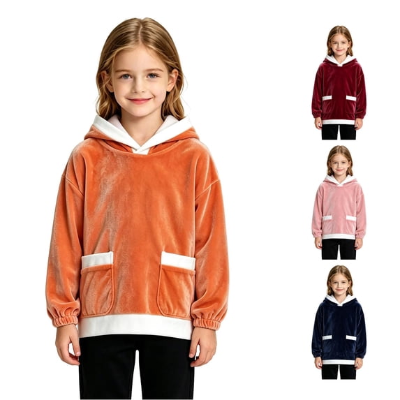 WhouRiu Boys Girls Solid Color Fuzzy Hoodie Kids Unisex Long Sleeve Hooded Pullover With Pockets Autumn Winter Cozy Warm Soft Sweatshirts,12-13 Years