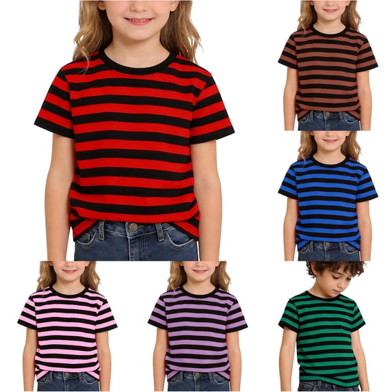 WhouRiu Boys Girls Striped Graphic Tees Kids Unisex Short Sleeve Crew Neck Tshirt Comfortable Cute Casual Summer T Shirts,10-11 Years