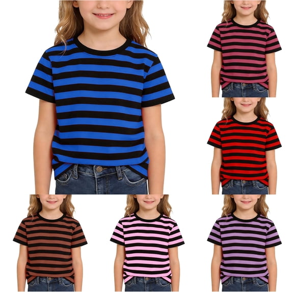 WhouRiu Boys Girls Striped Graphic Tees Kids Unisex Short Sleeve Crew Neck Tshirt Comfortable Cute Casual Summer T Shirts,2-3 Years