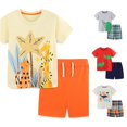 thumbnail image 1 of WhouRiu Boys Girls Summer Casual Outfits Kids Unisex Short Sleeve Cartoon Graphic Tees Shorts Sets, 1 of 6