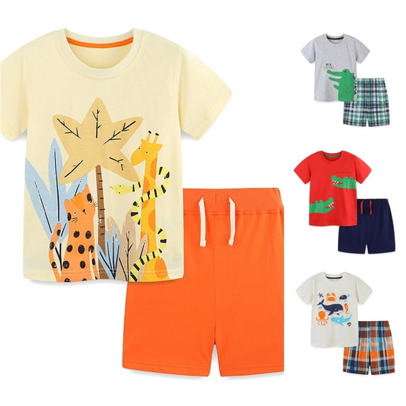 WhouRiu Boys Girls Summer Casual Outfits Kids Unisex Short Sleeve Cartoon Graphic Tees Shorts Sets