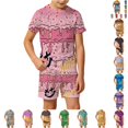 thumbnail image 1 of WhouRiu Boys Girls Summer Casual Outfits Kids Unisex Short Sleeve Ice Cream Graphic Tees Shorts Sets, 1 of 4