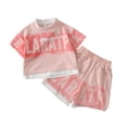 thumbnail image 1 of WhouRiu Boys Girls Summer Outfits Short Sleeve Graphic Tees And Shorts Sets Kids Unisex Casual Wear, 1 of 3